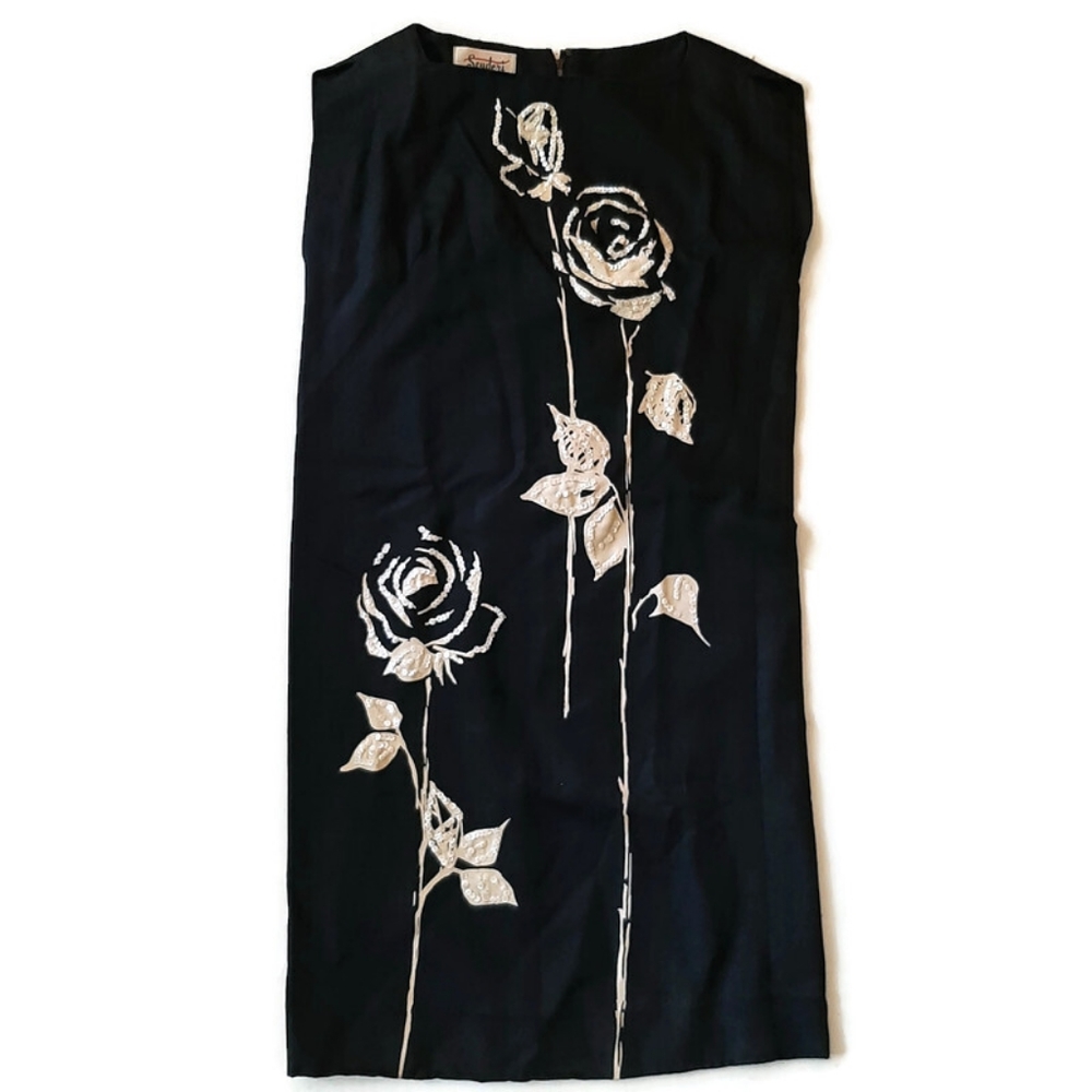 Vintage 60s Scuderi of Italy black shift knee length "Sophia Loren" dress